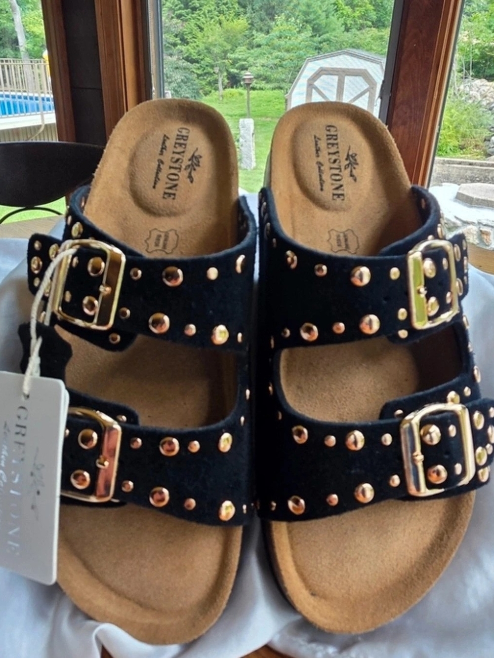 🎄Black Genuine Suede Double-Buckle Women's Sandals Size 6.5 NWT